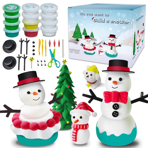 KULOLO 12 Pack Christmas Crafts for Kids - Build A Snowman Kit,Modeling Clay for Kids,Arts and Crafts for Boys Girls Ages 3 4 5 6 7 8 9 10 11 12,Christmas Craft Supplies,Xmas Gifts,Kids Crafts