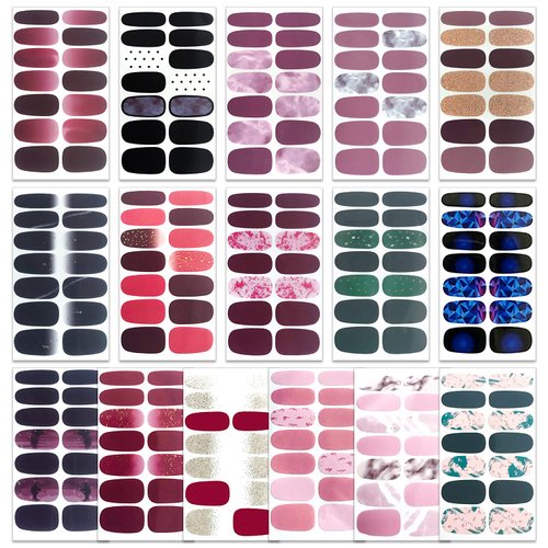 WOKOTO 16 Sheets Gradient Nail Polish Strips Stickers for Women Nail Wraps Stickers for Nails Press On Nail Polish Wraps Marble Design Nail Art Gel Strips Nails Full Nail Stickers Nail Color Strips