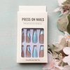 Blue Press on Nails Almond Shape Fake Nails French False Nails with Designs Blue White Silver Waves Acrylic Nails Medium Length Stick on Nails Full Cover Glossy Glue on Nails for Women Nail Decoration