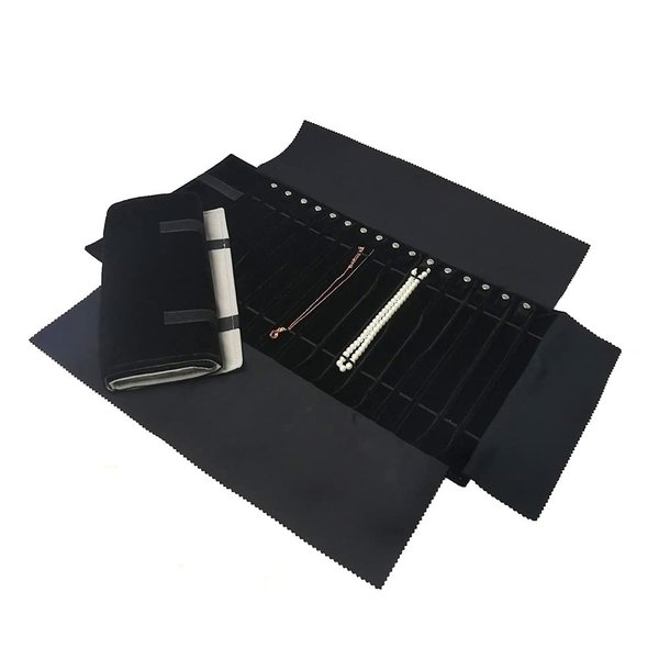 treachi Portable Jewelry Roll Necklace Travel Storage Displays Holder 16 Chain Black Elastic