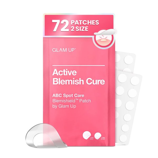 GLAM UP Hydrocolloid Blemish Pimple Zit Patches - Invisible Ultra Thin Spot Cover Stickers for Face and Skin, Strong Water-proof and Adhesive Overnight, Vegan-friendly (72 Count / 2 Sizes)