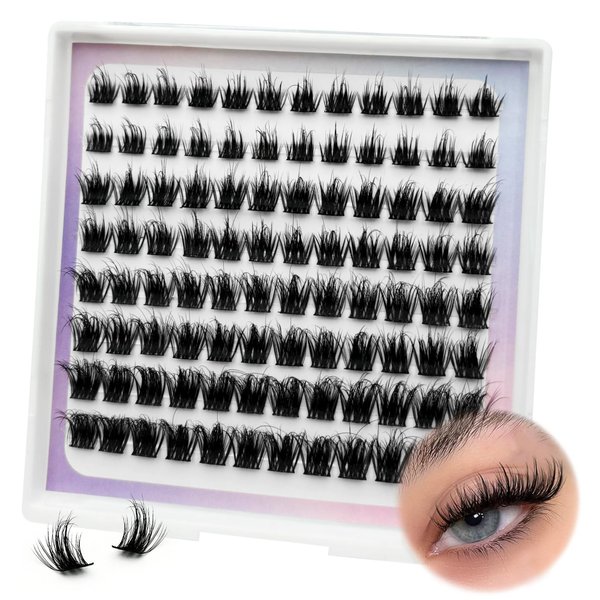 Fluffy Lash Clusters DIY Lash Extensions 96 Pcs Cluster Eyelash Extensions Natural D Curl Individual Lashes Cluster 10-16mm Thin Band & Soft Eyelash Clusters by FOINEMYED