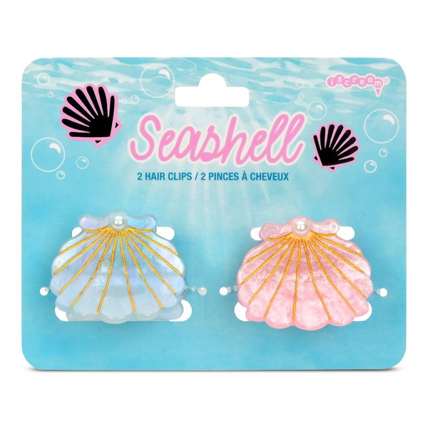 iscream Set of 2 Colorful Golden Accent 2" Claw Hair Clips - Seashells