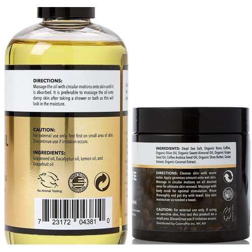 Cellulite Massage Oil, Coffee Scrub, Massager & Glove - Arabica Coffee Body & Face Scrub Exfoliating Glove & Mitt (8.8 oz)