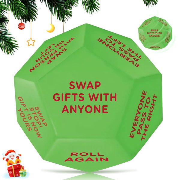 Santa Swap Gift Exchange Dice, Exchange Dice Game 2025 New - Exchange Dice Game Christmas Party Gift Christmas Party Gift Exchange Dice Game for Family Friends Holiday Party 12 Different Sides-3 inch