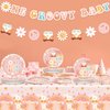 98PCS One Groovy Birthday Party Decorations Groovy One Party Paper Plates and Napkins Hippie Groovy Tablecloth Banner for Girls Hippie 1st Tableware for Newborn Retro Boho Baby Shower Party Supplies