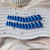 KQueenest Deep Blue Press on Nails Medium Round,Chrome Nails Press ons Oval,Metallic Glue on Nails Acrylic,Almond Fake Nails with Design,Glitter False Nails in 24 PCS for Daily Party Decoration