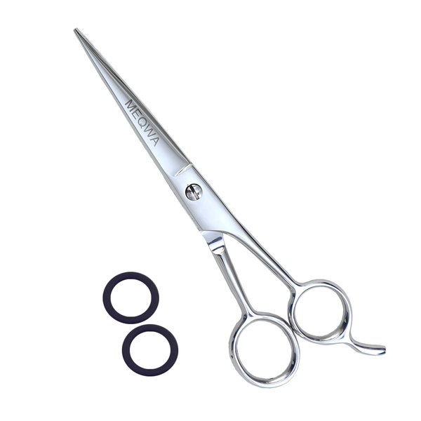 MEQWA Professional Barber Hair Cutting Scissors - 6.5 Inch Scissors for Hair Cut - Razor Edge Salon Scissors for Hairdressing - Premium Shears for Men, Women and Pets (Silver)