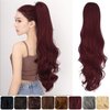 JHZSJF Red ponytail Extension Wavy Drawstring Fak Ponytails,Long Body Clip Hair Extensions Pony Tail Hair Pieces For Women Girls (28 inches, 28"-116-Claret)