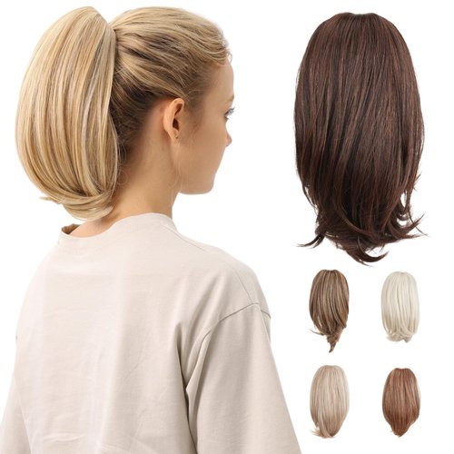 JUVABUN 10" Straight Claw Clip In Ponytai l Hair Extensions - Medium Brown| Synthetic Ponytail Extensions | Hair Extensions for Women & Men | Washable, Realistic And Synthetic |Medium Brown