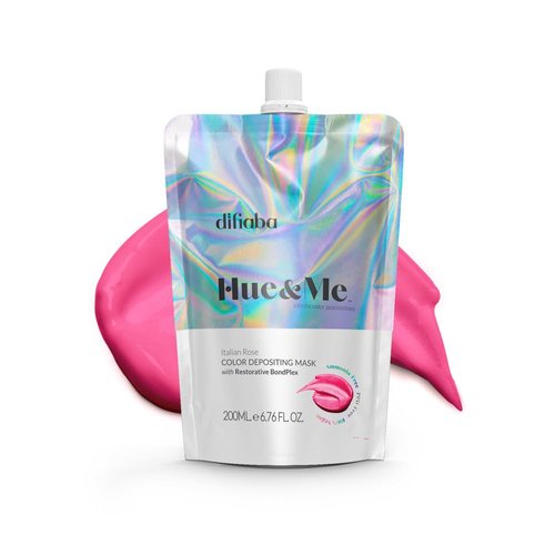 Difiaba Hue & Me Color Depositing Conditioner - Temporary Hair Dye of Fantasy Colors - Hydrating Color Depositing Hair Mask with BondPlex - 6.76 oz (12 Vibrant Shades Available) (Italian Rose)