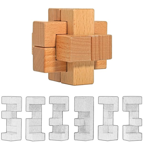 Onietoiy 12 Steps 3D Beech Wood Challenge Wooden Brain Teaser Puzzles Toys Love's Dozen Puzzle Unique Fidget Games Mini Size IQ Educational Assembly and Disentangment Toy Gift for Kids and Adults