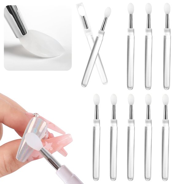 heemeei Silicone Nail Powder Applicator Brush, 10Pcs Reusable Silicone lip Brush Nail Art Brushes for Manicure Holographic Chrome Mirror Glitter Powder Pigment Lipstick Eyeshadow Makeup…