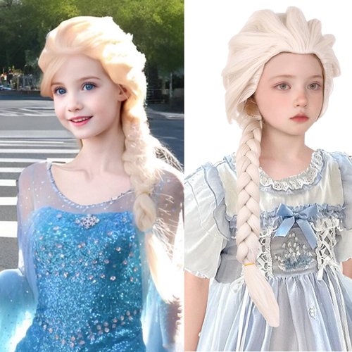 WAVELNM Kids Platinum Wig Child Blonde Braid Wigs Golden Long Braided Wig for Girls Kids Cosplay Wig Synthetic Wigs with Wig Cap