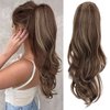 KooKaStyle Ponytail Extensions, 22 inch Long Drawstring Wavy Clip in Ponytail Hair Extensions Blonde & Medium Brown Layered Synthetic Hairpiece for Women