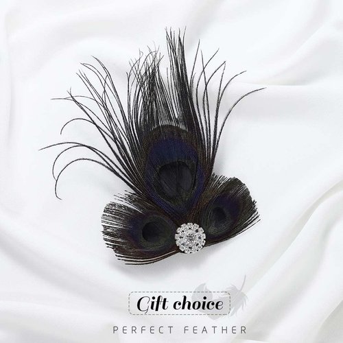 GORTIN 1920s Flapper Feather Hair Clip Great Gatsby Feather Headband Black Peacock Feather Headpiece Rhiestone Head Band Art Deco Headwear Party Prom Flapper Hair Accessories For Women and Girls