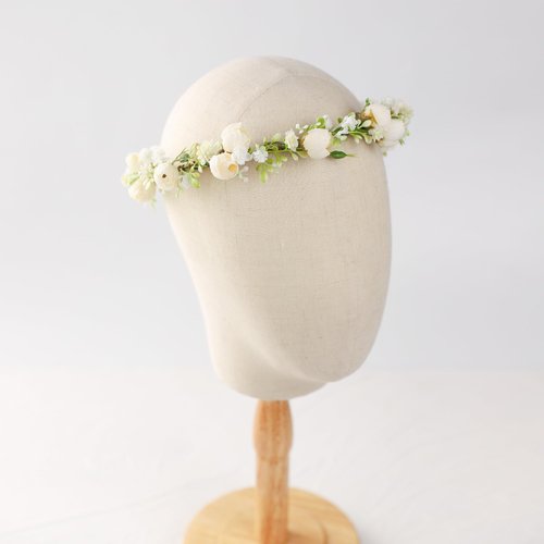 KorViSHOW Handmade Flower Crown for Women Floral Headband Girls Headpiece Flower Hair Accessories for Weeding Bride Cosplay Party Festival(White Style)