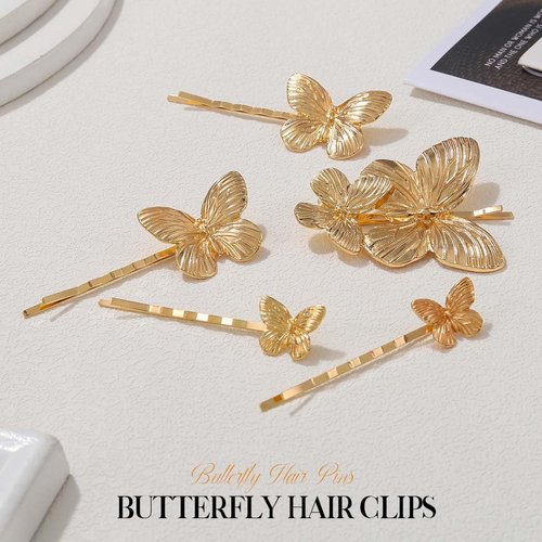 BARTOSI Butterfly Hair Clips Gold Bridal Hair Pins Bride Wedding Hair Pieces Hair Accessories for Women and Girls (Pack of 5)