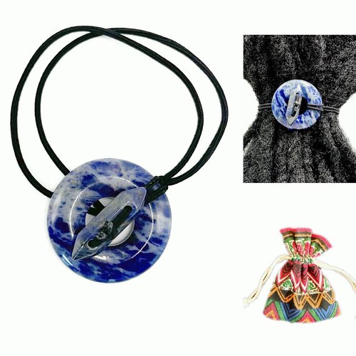 Nutty Natte Gemstone Knotted Elastic Hair Tie for Dreadlock and thick hair Ponytail Holders Loc Hair Accessories dread tie for Women Men (Blue Sodalite)