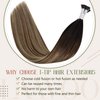 LaaVoo Black Hair Extensons Keratin Tip Human Hair Ombre Brown Natural Human Hair Extensions Itip Extensions Human Hair Cold Fusion 20 Inch 1g/1s 50g/pack