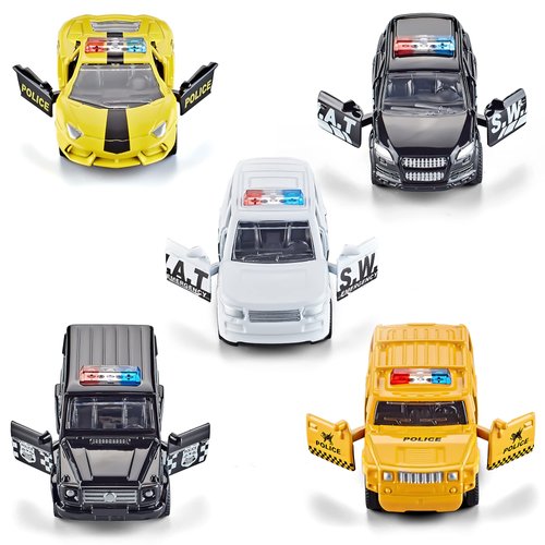 KIDAMI Die Cast Metal Little Toy Cars Set of 5, Openable Doors Pull Back Car Gift Pack for Kids (Police car)