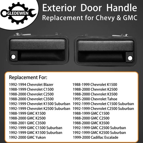 Metal Exterior Door Handle, Compatible with 1988-2001 Chevy K1500 K2500 K3500 C1500 C2500 C3500, GMC C/K 1500 2500 3500 Pickup Suburban, Tahoe, Yukon, Cadillac, Outside Front Right & Left, Metal Lever