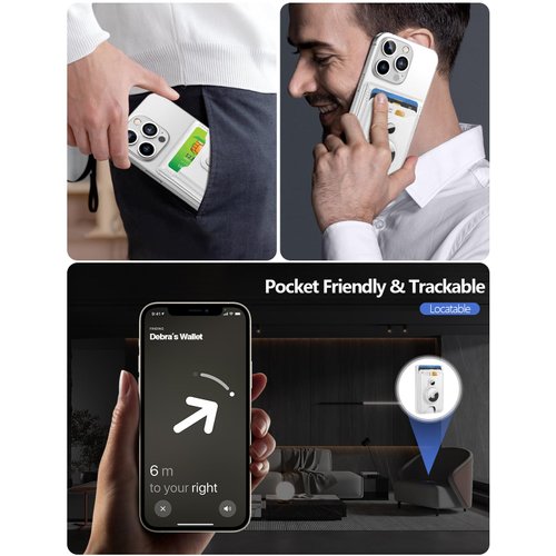 for Magsafe Wallet with Airtag Holder, Magnetic Wallet for iPhone 16/15/14/13/12 Series, 6 Cards Holder, ID Window, Adjustable Stand, Vegan Leather, RFID Blocking, 3 Slots, White