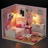 Dollhouse Miniature DIY Kit with Decoration Furniture and LED Lights, Handmade 3D Miniature Dollhouse with Tools and Cover, DIY Wooden Dollhouse with English Instructions (Sunshine Princess Style)