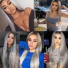 Lezaxiu Gray Lace Front Wig Long Straight Hair Wigs Ombre Grey Wig Heat Resistant Fiber Hair Synthetic Lace Front Wigs for Fashion Women 24 Inch