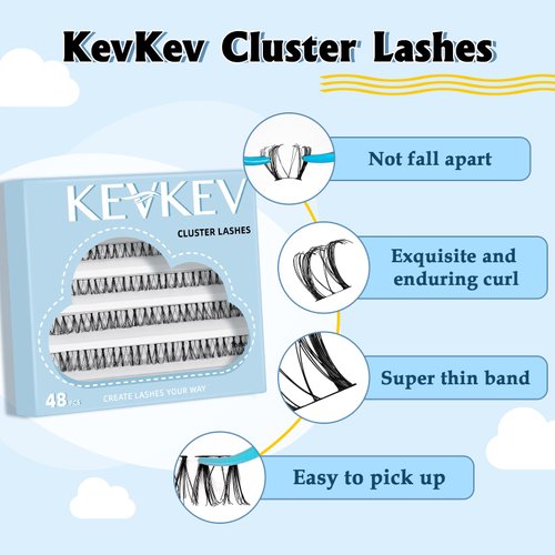 KevKev Lash Clusters 48 Pcs Cluster Lashes Eyelash Clusters DIY Cluster Eyelash Extensions Individual Lashes Soft and Comfortable (Humid,D-10-16mix)