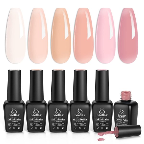 Beetles Jelly Gel Nail Polish Set, 6 Colors Ballet Dress Milky White Sheer Pink Nude Transparent Soak Off Uv Diy Manicure Kit for Women