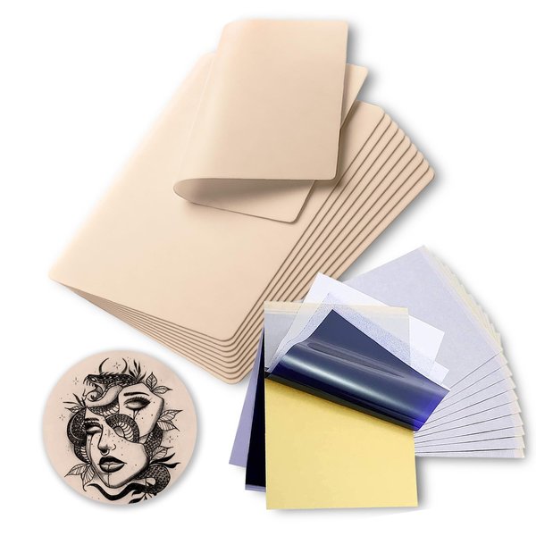 Tattoo Practice Skins with Transfer Paper - Usiriy 30pcs Tattoo Skins Practice Kit Include 10pcs Blank Tattoo Fake Skin and 20pcs Tattoo Stencil Paper Tattoo Starter Practice Kit Tattoo Supplies