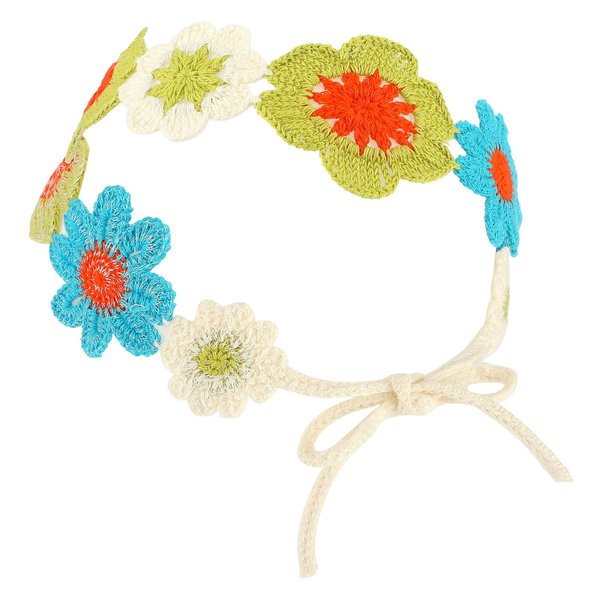 Crochet Headband for Women, Hippie Bandana Knit Head Scarf Bands Wide Knitted Floral Crochet Headwrap Hair Accessories for Women and Girls(Blue+green)