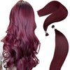 DIYOMO I Tip Hair Extensions Human Hair Remy Burgundy Red Itip Human Hair Extensions 18inch Pre Bonded Invisible Wine Red I Tip Hair Extensions Straight Stick 50G/70S