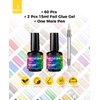 BURANO Nail Art Foil Glue Gel, 15ML 2 Bottles with 60PCS Foils Sticker, Nails Designer Adhesive Transfer Art UV LED Lamp Required