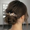 Foryysa Bridal Wedding Hair Pins for Women Rose Gold Rhinestone Pearl Vine Headpiece Elegant Flower Leave Handmade Headwear Sparkly Design