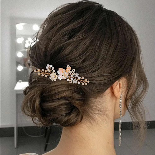 Foryysa Bridal Wedding Hair Pins for Women Rose Gold Rhinestone Pearl Vine Headpiece Elegant Flower Leave Handmade Headwear Sparkly Design