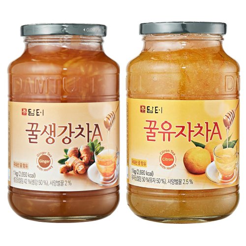 Damtuh Honey Citron Tea & Honey Ginger Tea Bundle Pack 1000g - 2.20lb x 2 Bottle