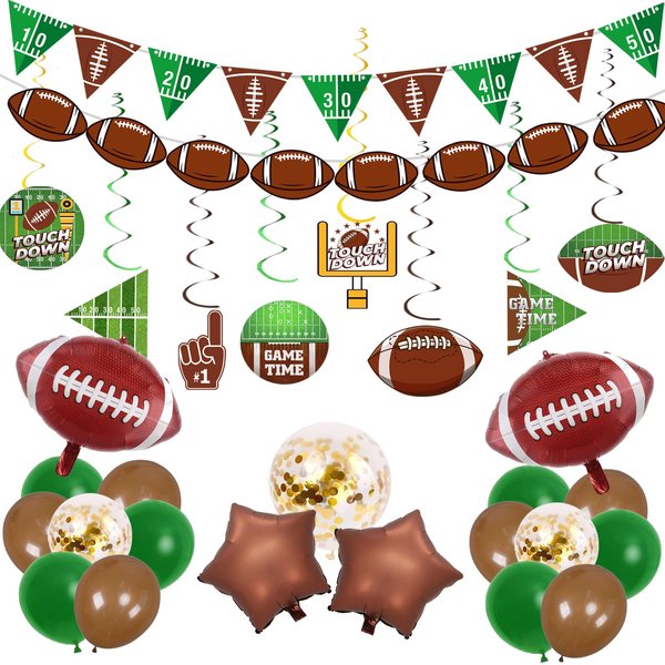 Football Party Supplies Set 2 Football Party Banners 8 Hanging Swirls 2 Football Foil Balloons 2 Brown Star Foil Balloon 15 Latex Balloons Football Game Day Party Decorations Sports Party Decor