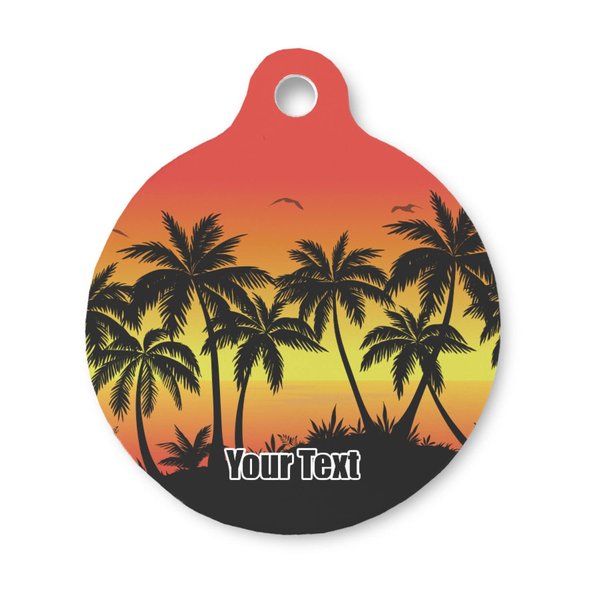 Personalized Tropical Sunset Round Pet ID Tag - Small