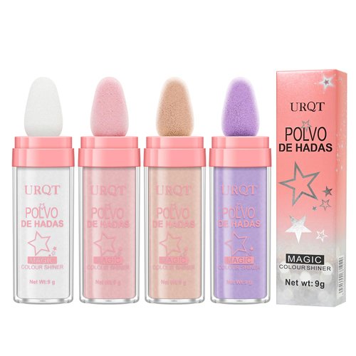 URQT 4 Color Polvo De Hadas Fairy Dust Highlight Patting Powder - Full Body Contouring and Clavicle Pearlescent Patting Powder for Face and Eye, Halloween Sparkling Body Glitter Powder (4 Pack)