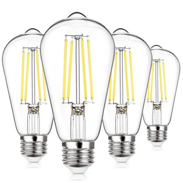 MAXvolador Vintage LED Edison Bulb Dimmable 60W Equivalent 850 Lumens, 6W Edison Light Bulbs 5000K, Antique ST58 LED Filament Bulb E26 Base, Pack of 4