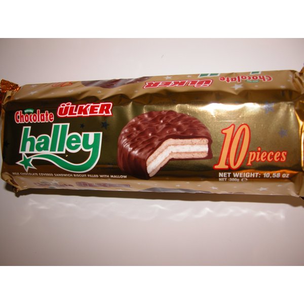 Ulker Chocolate Halley Milk Chocolate Covered sandwich biscuit filled with mallow 10.58 oz (10 Pcs)