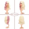 Blonde Wigs with a Purple Pink Streak Blonde and Pink Wavy Wigs With Bangs Shoulder Medium Length Synthetic Wig For Women Curly Wavy Halloween Cosplay Wig for Girl Costume Wigs(12"Blonde Mixed Pink)