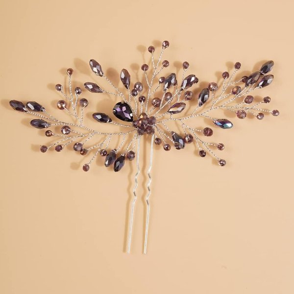 Rumtock Pack of 1 Purple Rhinestones Hair Pins Long Side Bridal Headpiece for Wedding Brides Handmade Hair Accessories (Purple)
