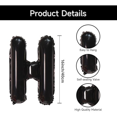 16 Inch Happy Birthday Banner Balloon, Black Happy Birthday Letters Foil Balloons with Ribbon, Self Inflating Happy Birthday Letter Balloon Bunting for Men Women Birthday Party Decorations Supplies