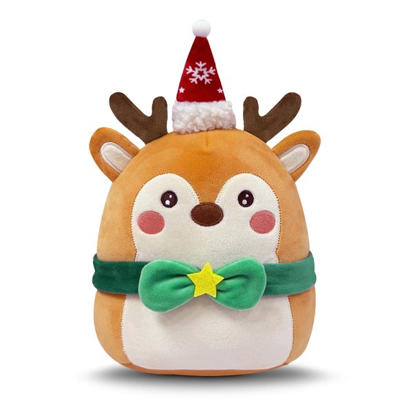 YUNRANZI Christmas Elk Soft Plush Pillow, 8 inch Xmas Reindeer Santa Claus Christmas Snowman Capibara Stuffed Animal Plush, Soft Cuddly Pillow for Christmas Home Decoration (Christmas Elk)