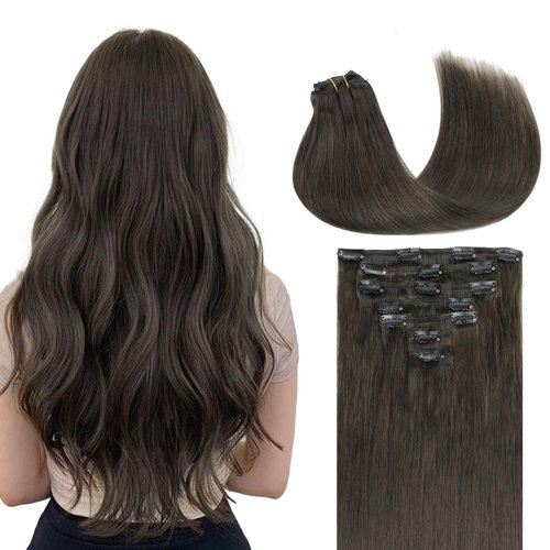 GOO GOO Clip in Hair Extensions Real Human Hair, 14inch 120g 7Pcs, 1C Mocha Brown, Remy Human Hair Extensions Clip ins for Women, Natural Human Hair