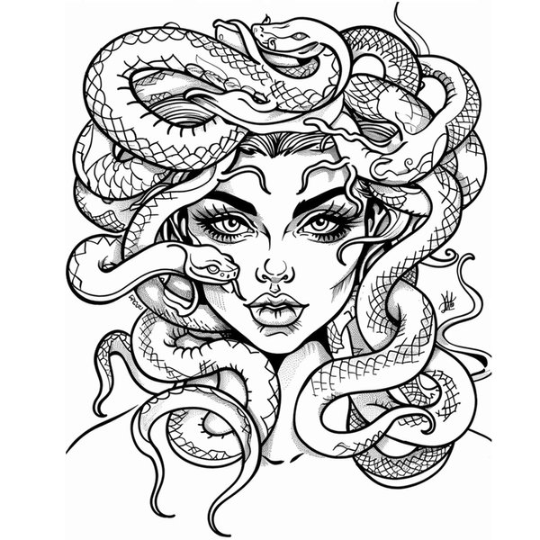 Dopetattoo 6 Sheets Medusa Tattoo Temporary Tattoos Fake Tattoos for Adult Women Men for Children Boys and Girls Face Tattoos
