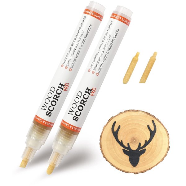 SUIUBUY Wood Burning Pen Tool - 2 PCS Scorch Pen Marker for Crafting & Stencil Wood Burning, Chemical Wood Burner Set with Oblique Tip and Bullet Tip, Accurately & Easily Burn Designs on Wood